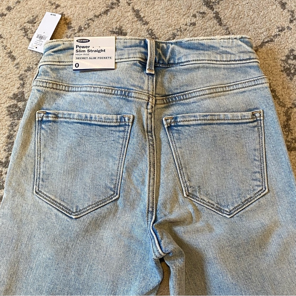 Old Navy Power Slim Straight Ankle Jeans Buttlon Fly Distressed - Picture 6 of 8